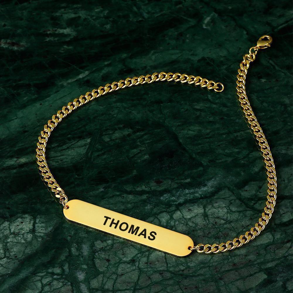 Bracelet Thick Chain Engraved Bracelet Custom Name Bracelet Gift for Father Men's 14k Gold Plated - soufeelus
