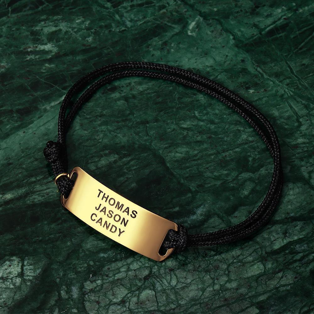 Engraved Leather Bracelet Custom Bracelet Bentcard Bracelet Gift for Men -14k Gold Plated - soufeelus