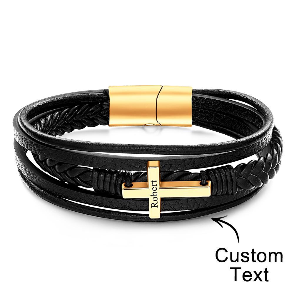 Classic Style Cross Men Bracelet Multi Layer Stainless Steel Leather Bangles for Friend Fashion Jewelry Gifts - soufeelus