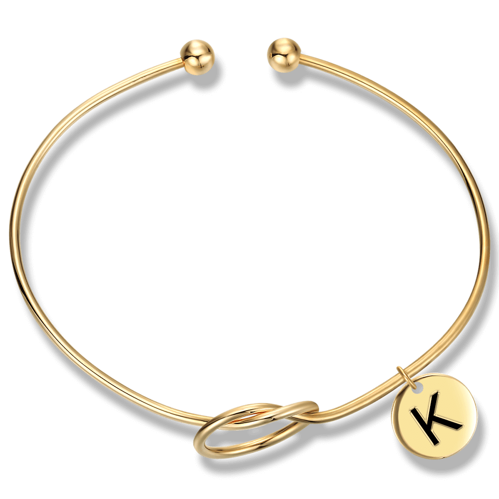 Engraved Initial Name Bangle 14k Gold Plated - soufeelus