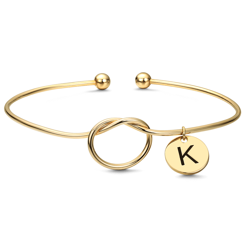 Engraved Initial Name Bangle 14k Gold Plated - soufeelus