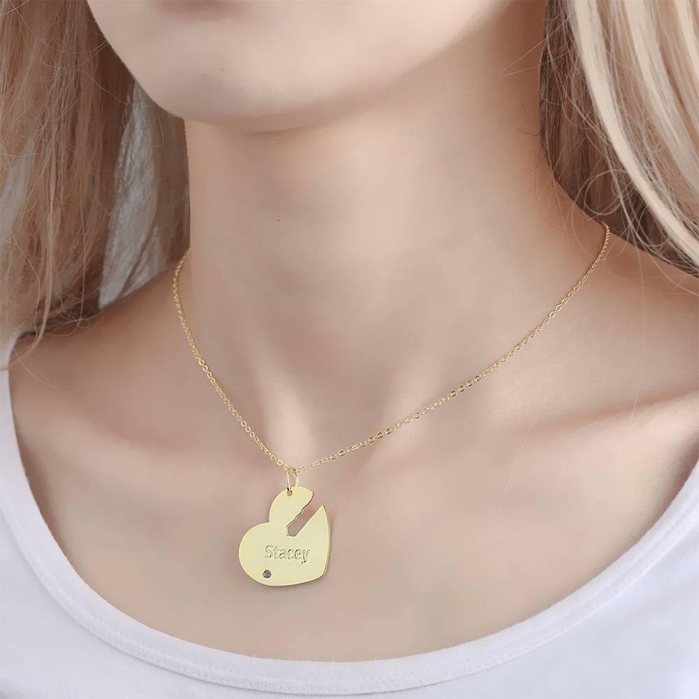 Custom Birthstone Engraved Couple Necklace with Heart and Key, Name Necklace 14K Gold Plated - Golden - soufeelus