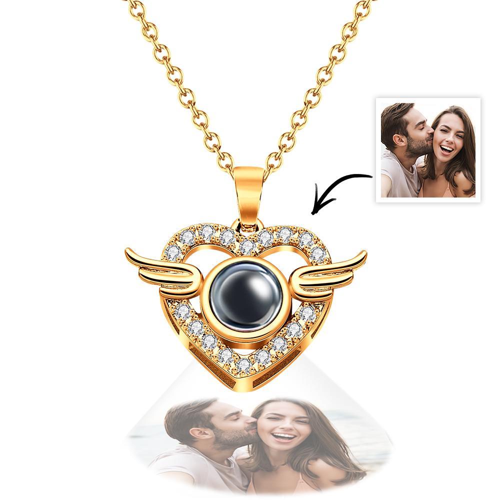 Angel Wings Photo Projection Necklace Heart-Shaped Graceful Pendant Gift For Her - soufeelus