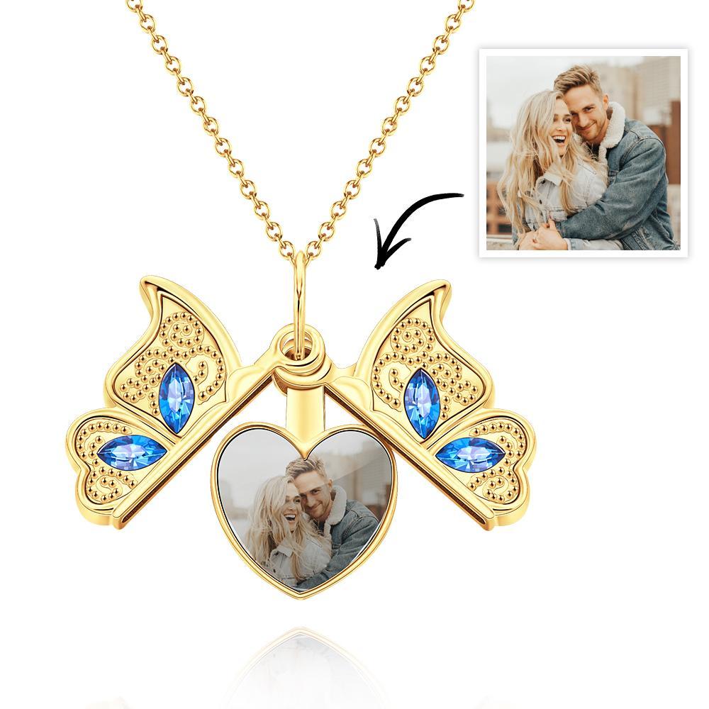Custom Photo Necklace Butterfly Pendant Locket Necklace Gift for Women - soufeelus