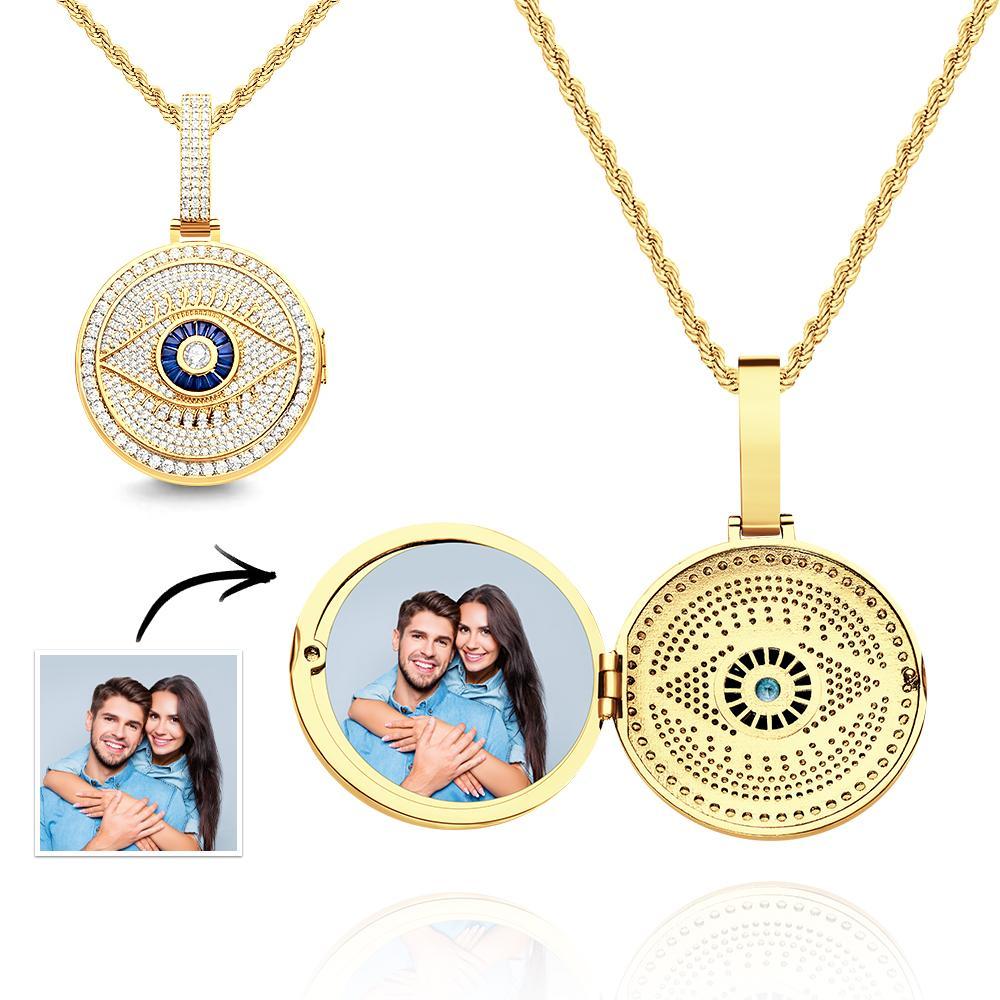 Custom Photo Necklace Evil Eye Pendant Hip Hop Gifts - soufeelus