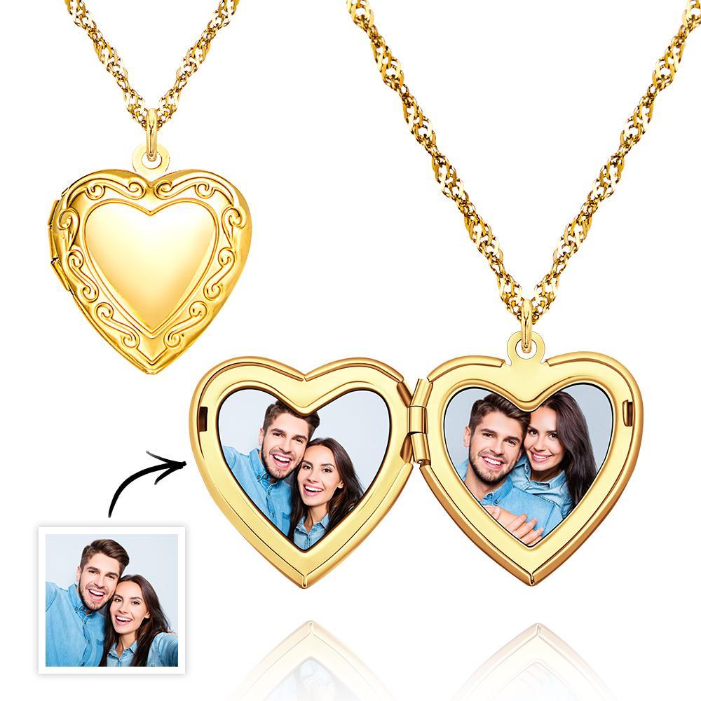Gold Vintage Heart Locket Necklace Personalized Gift for Best Friend Sibling Christmas Gift