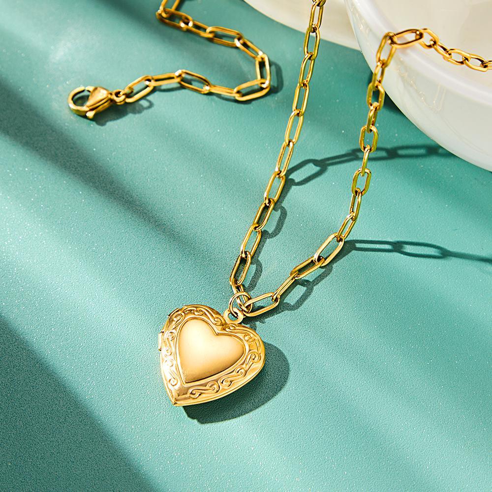 Gold Vintage Heart Locket Necklace Personalized Gift for Best Friend Sibling Christmas Gift - soufeelus