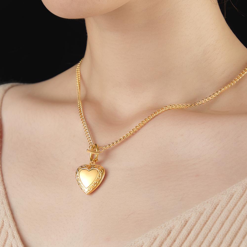 Gold Vintage Heart Locket Necklace Personalized Gift for Best Friend Sibling Christmas Gift - soufeelus