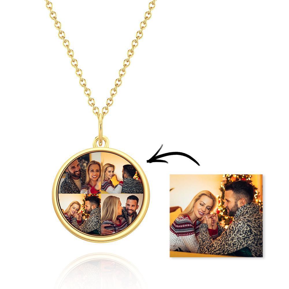Custom Four Photos Necklace Personalized Charm Circle Pendent