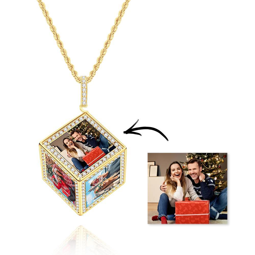 Custom Photo Necklace Cube Rhinestone Memorial Gifts - 