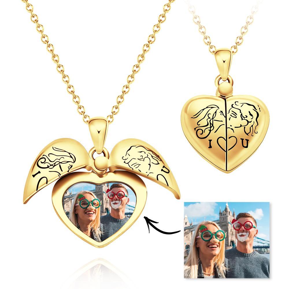 Custom Photo Necklace "L Love You" Heart-shaped Flap Delicate Gifts - 