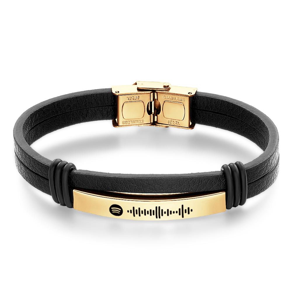Personalized Mens Music Code Leather Bracelet Jewelry Bar Bracelet for Men detail