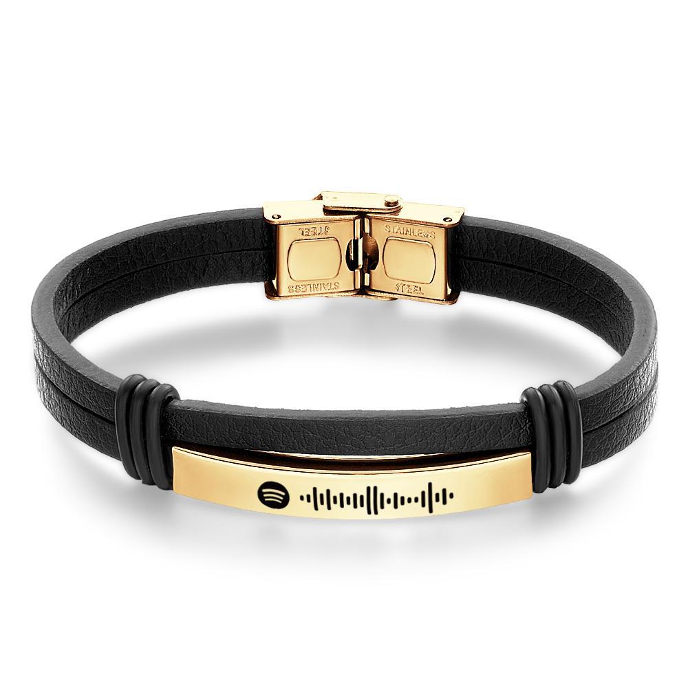 Personalized Mens Music Code Leather Bracelet Jewelry Bar Bracelet for Men - soufeelus
