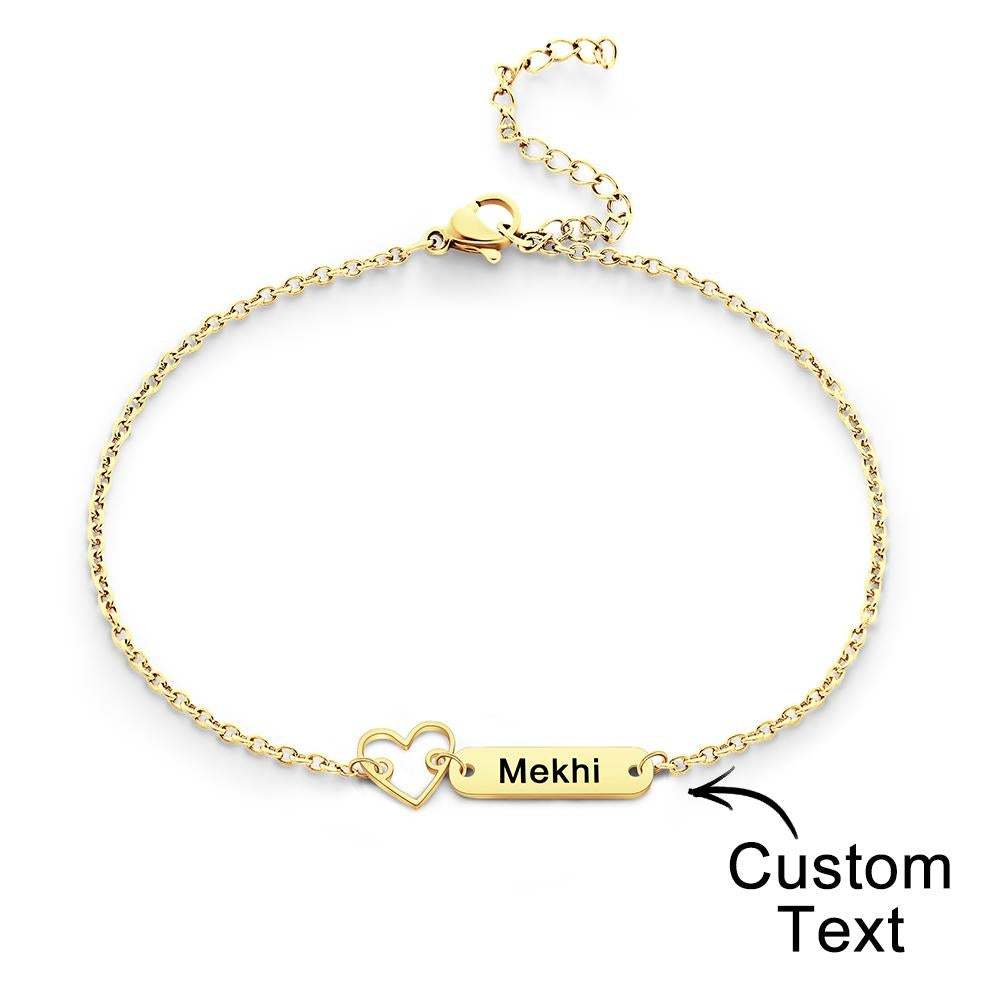 Custom Engraved Name Bracelet with Heart Charm Gift for Love