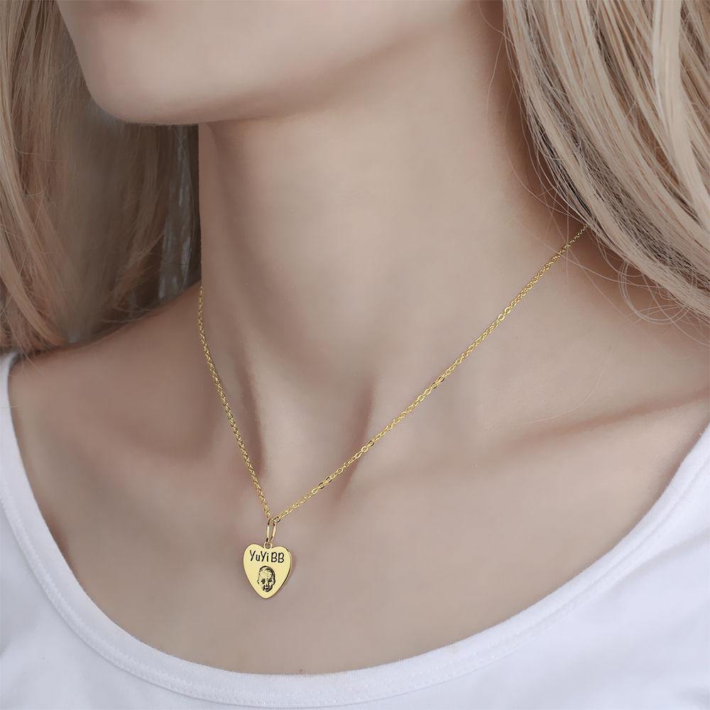 Photo Portrait Necklace with Engraving Heart-shaped, Custom Portrait Jewelry 14K Gold Plated - soufeelus