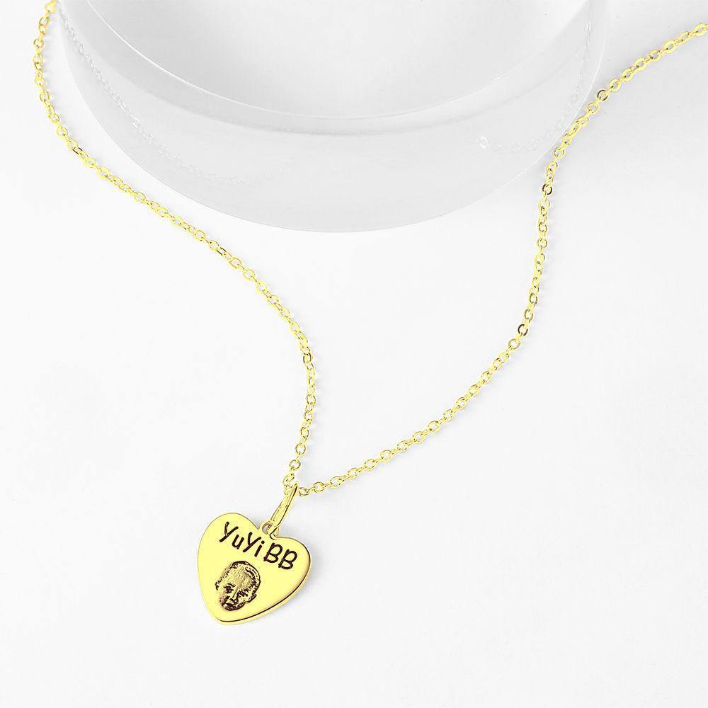 Photo Portrait Necklace with Engraving Heart-shaped, Custom Portrait Jewelry 14K Gold Plated - soufeelus