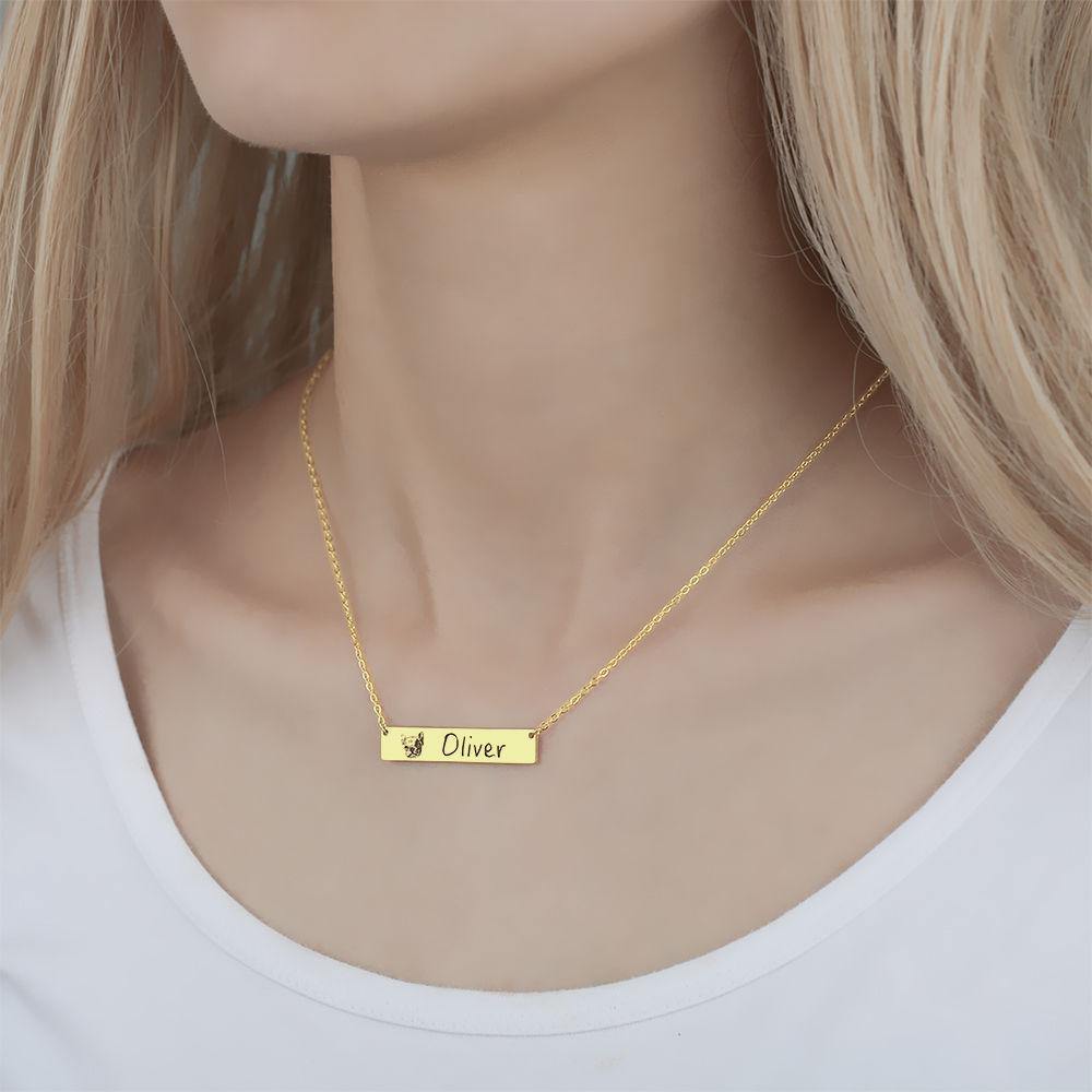 Photo Engraved Necklace, Portrait Bar Necklace 14K Gold Plated - Golden - soufeelus