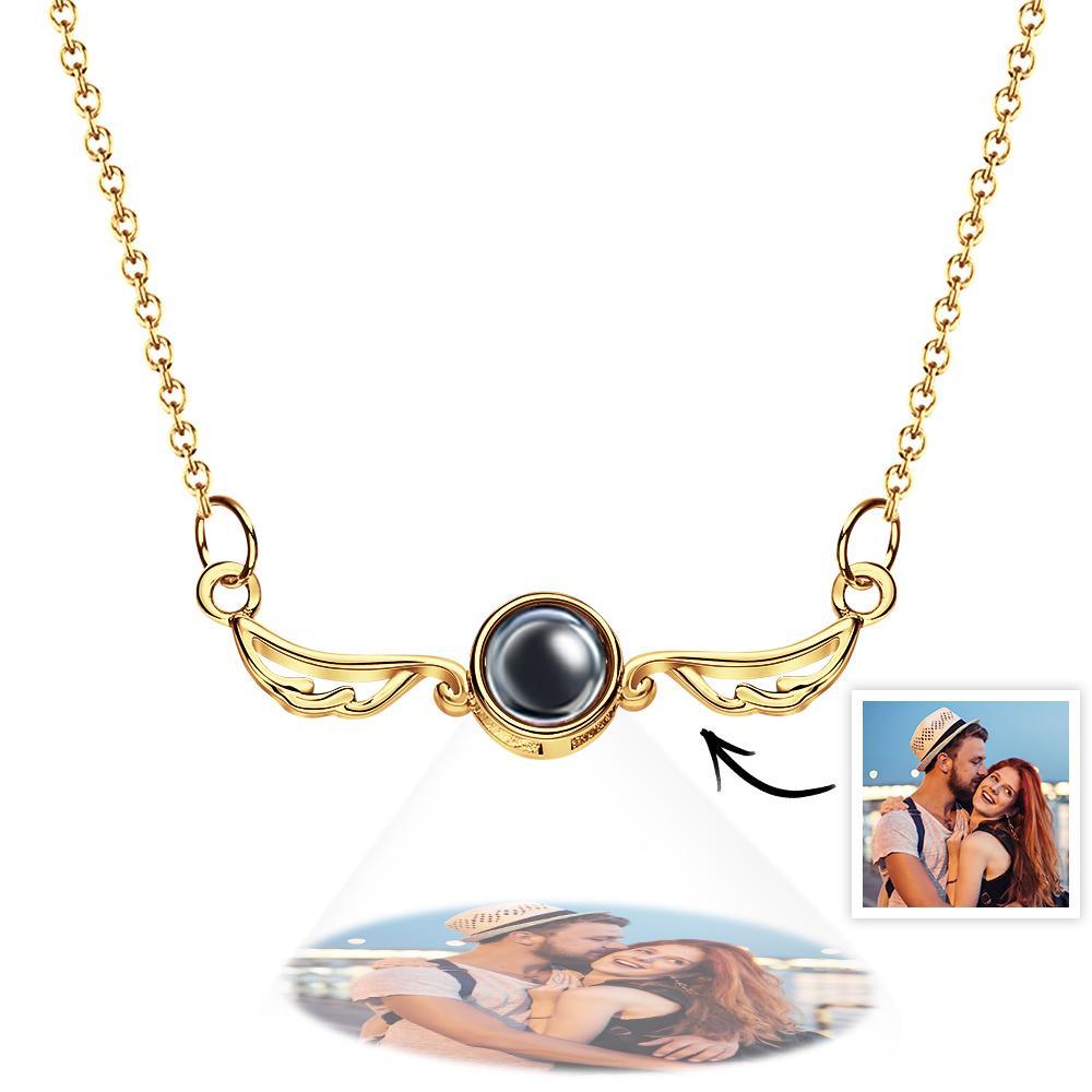 Angel Wing Projection Necklace Personalized Picture Inside Pendant Keepsake Jewelry Trendy Best Friend Gift - soufeelus