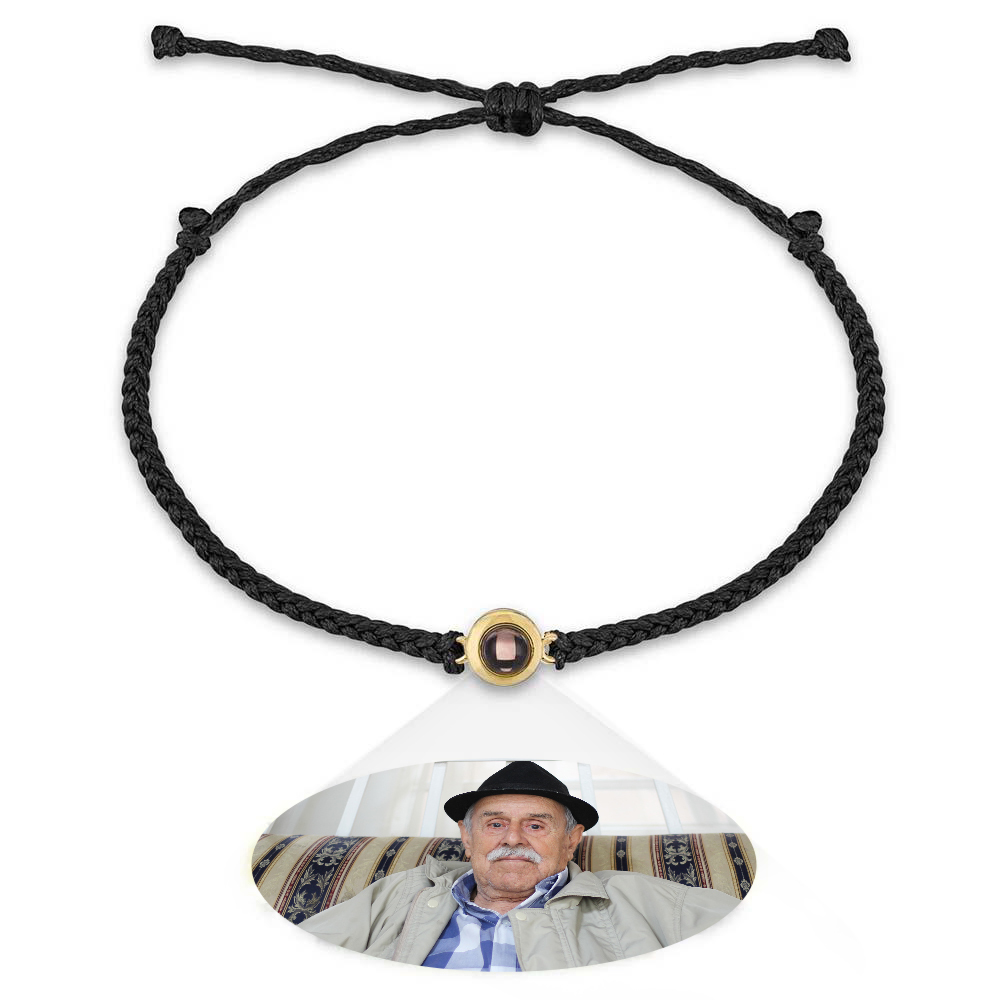 Personalized Photo Projection Couple Bracelet Braided Black Rope Bracelet Gift for Parents and Grandparents - soufeelus