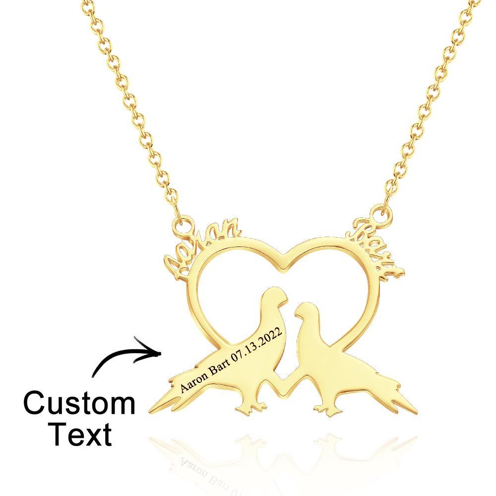 Custom Engraved Necklace Custom Name Romantic Love Birds Couple Gifts - soufeelus