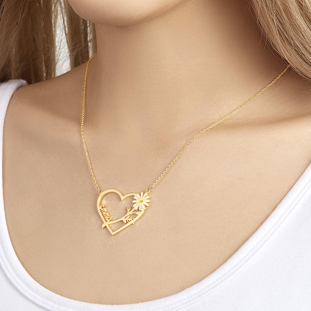 Custom Engraved Necklace Daisy Heart-shaped Name Necklace Gift for Her - soufeelus