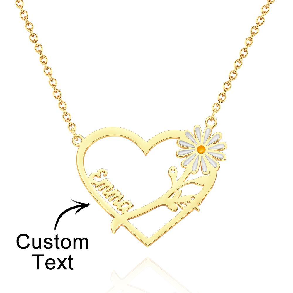 Custom Engraved Necklace Daisy Heart-shaped Name Necklace Gift for Her - soufeelus