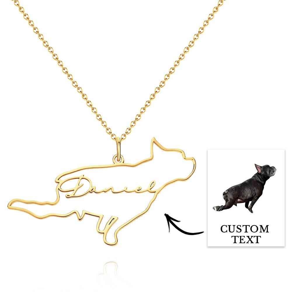 Custom Dog Silhouette Outline Picture Necklace with Name Personalized Pet Photo Necklace Memorial Gift - soufeelus