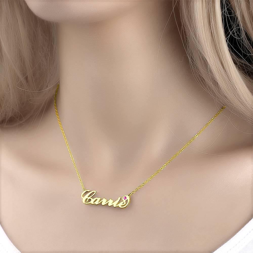 Personalized Name Necklace with Custom Birthstone, Birthday Gift 14k Gold Plated - Golden - soufeelus