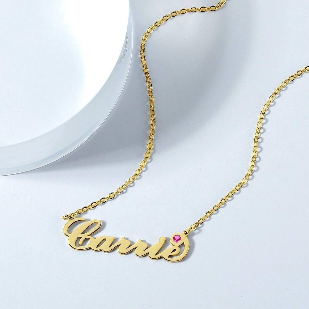 Personalized Name Necklace with Custom Birthstone, Birthday Gift 14k Gold Plated - Golden - soufeelus