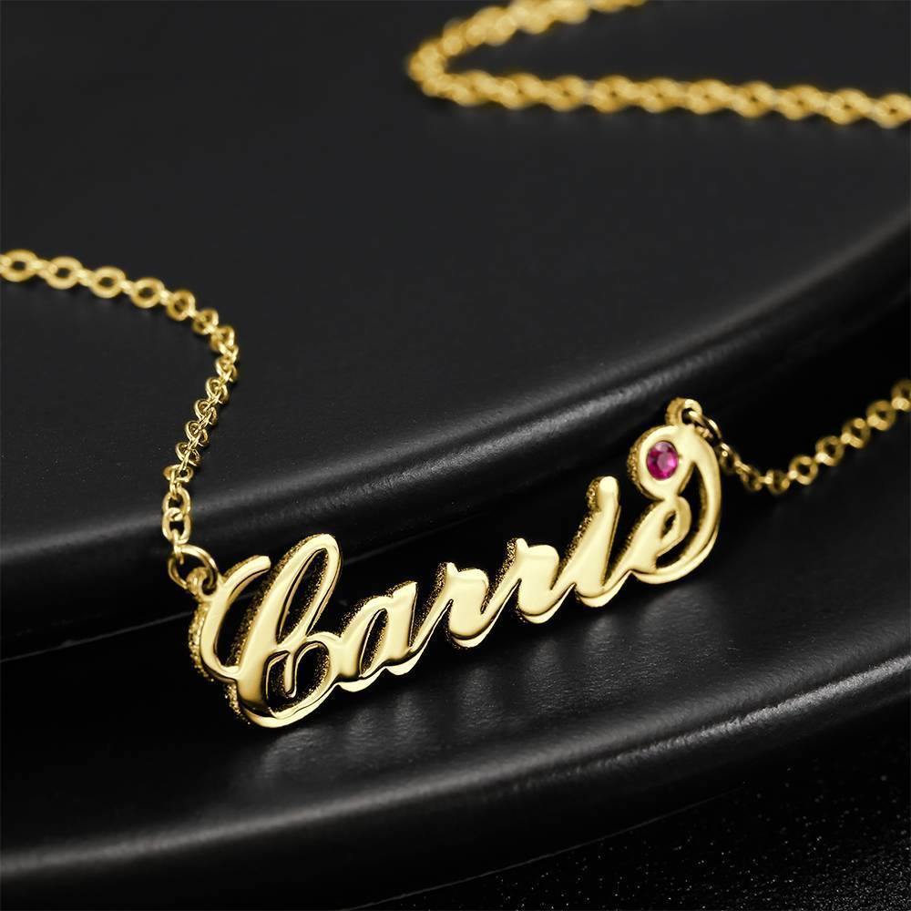 Personalized Name Necklace with Custom Birthstone, Birthday Gift 14k Gold Plated - Golden - soufeelus