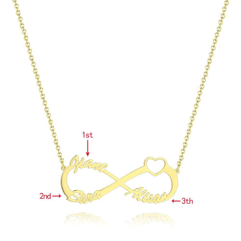 Infinity Three Name Necklace 14 Gold Plated - soufeelus