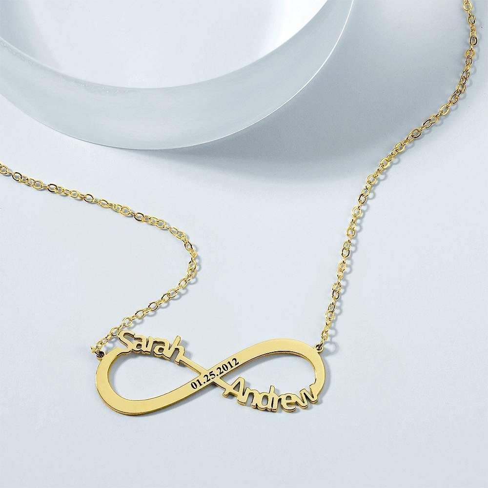 Engraved Infinity Name Necklace, Personalized Infinity Two Name Necklace 14k Gold Plated - Golden - soufeelus