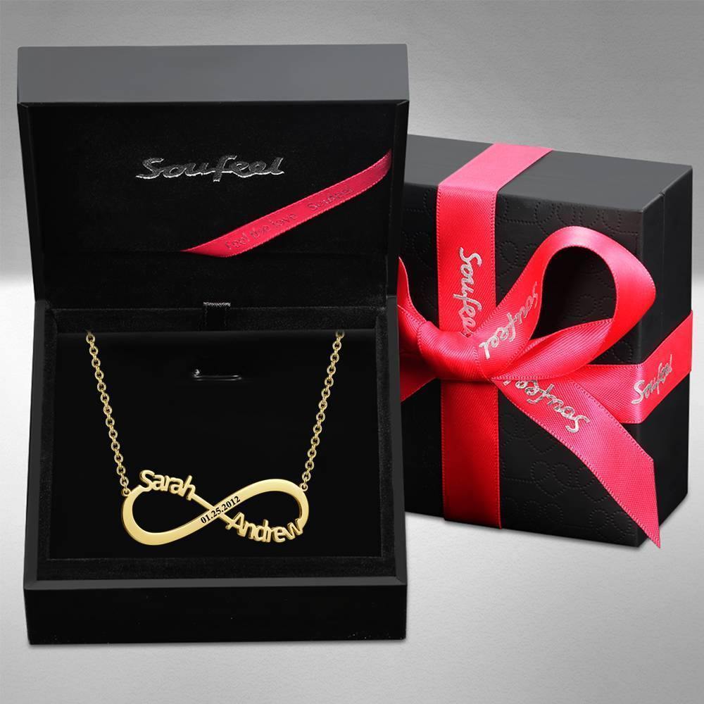 Engraved Infinity Name Necklace, Personalized Infinity Two Name Necklace 14k Gold Plated - Golden - soufeelus