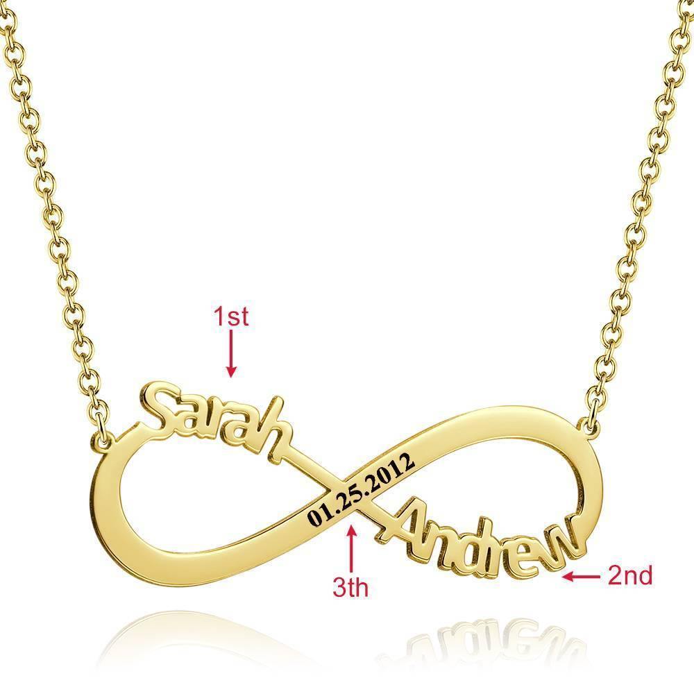 Engraved Infinity Name Necklace, Personalized Infinity Two Name Necklace 14k Gold Plated - Golden - soufeelus