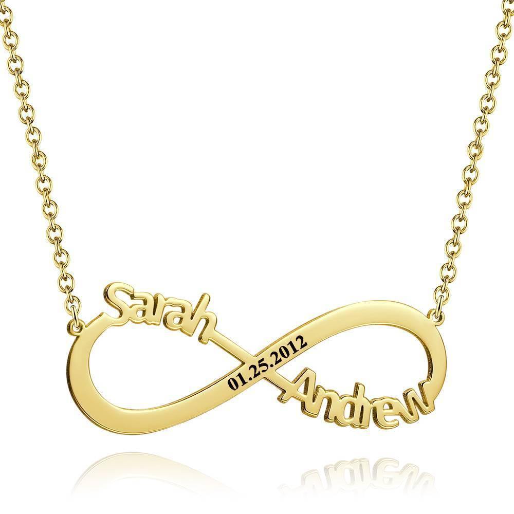 Engraved Infinity Name Necklace, Personalized Infinity Two Name Necklace 14k Gold Plated - Golden - soufeelus