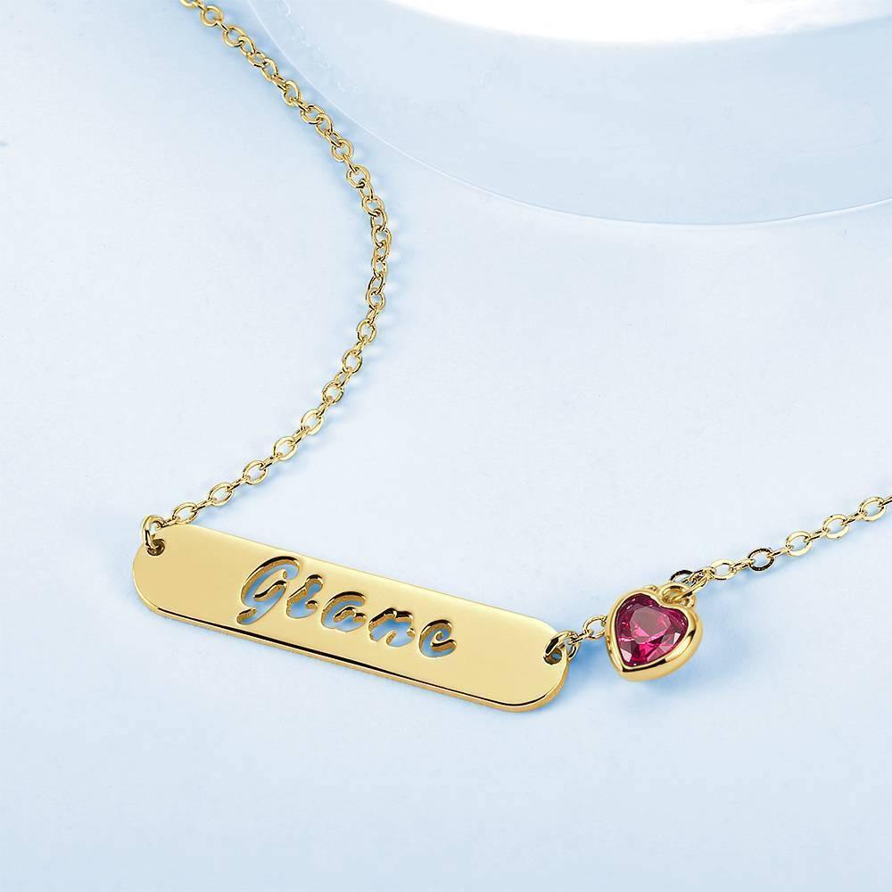 Hollow Carved Bar Name Necklace with Custom Birthstone, Unique Gift 14K Gold Plated - Golden - soufeelus