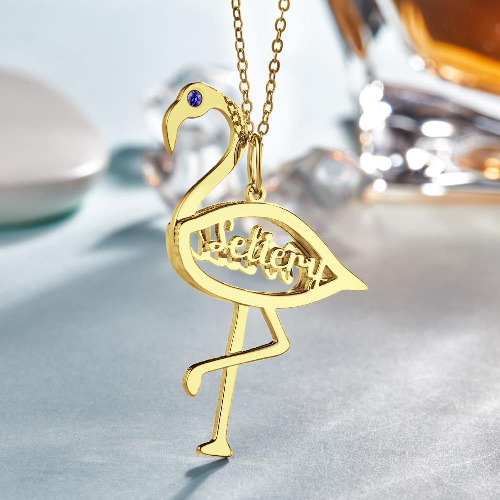 Name Birthstone Necklace Flamingo Pendant Birthday Gifts 14k Gold Plated Silver - soufeelus