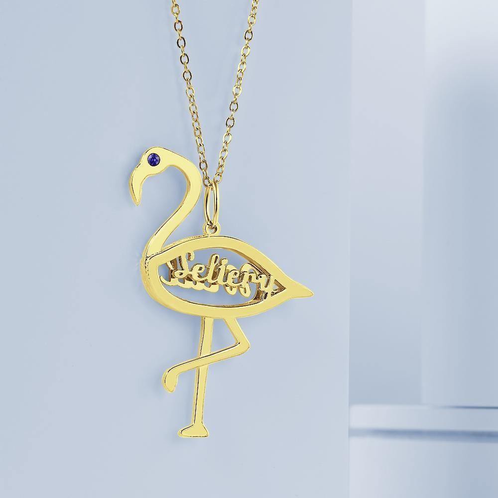 Name Birthstone Necklace Flamingo Pendant Birthday Gifts 14k Gold Plated Silver - soufeelus