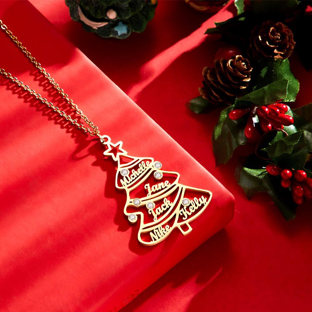 Custom Engraved Necklace Christmas Family Tree Rhinestone Gifts - 