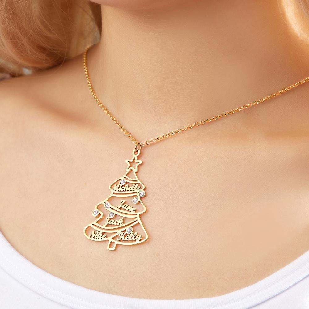 Custom Engraved Necklace Christmas Family Tree Rhinestone Gifts - 