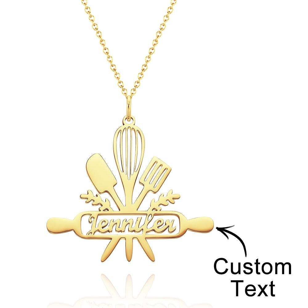 Custom Engraved Cooking Name Pendant Necklace Gift for Her - 