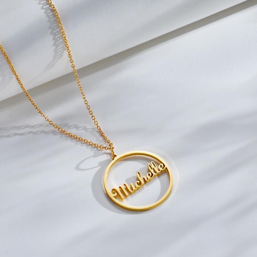 Custom Engraved Necklace Simple Circular Pendant Necklace Gift for Mom - 