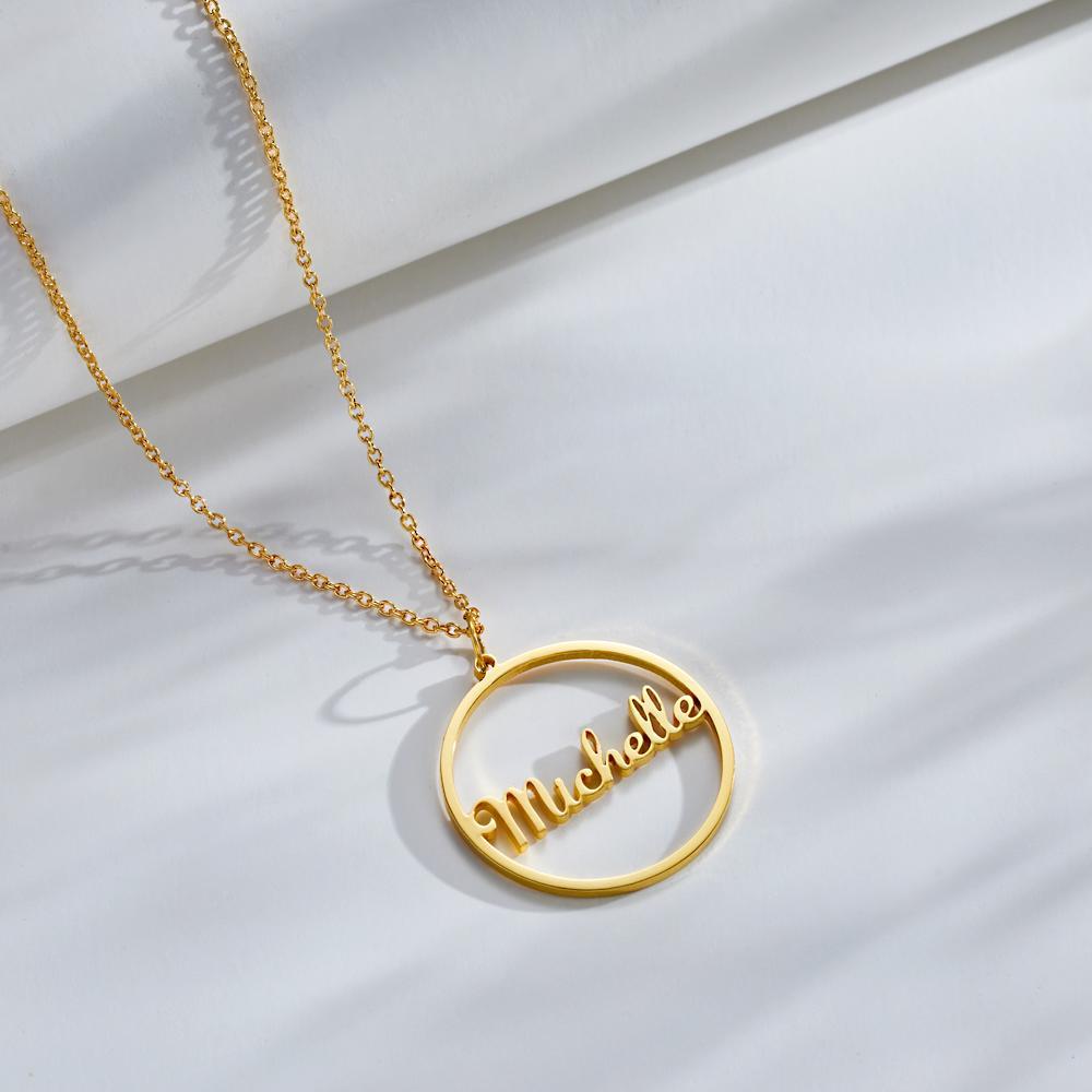 Custom Engraved Necklace Simple Circular Pendant Necklace Gift for Mom -