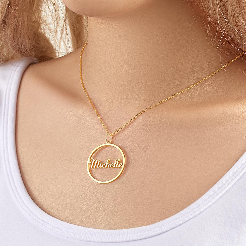 Custom Engraved Necklace Simple Circular Pendant Necklace Gift for Mom - 