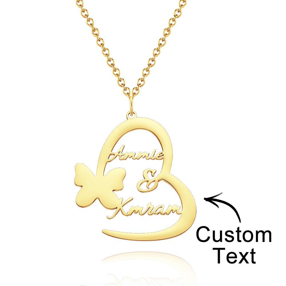 Custom Engraved Necklace Heart Shaped Butterfly Necklace Gift for Her - 