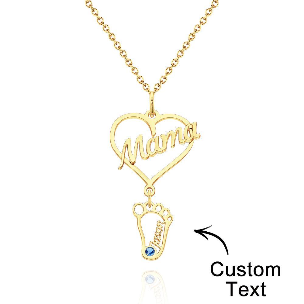 Custom Engraved Name Necklace Love MaMa Heart with Diamonds Baby Feet Charm - soufeelus
