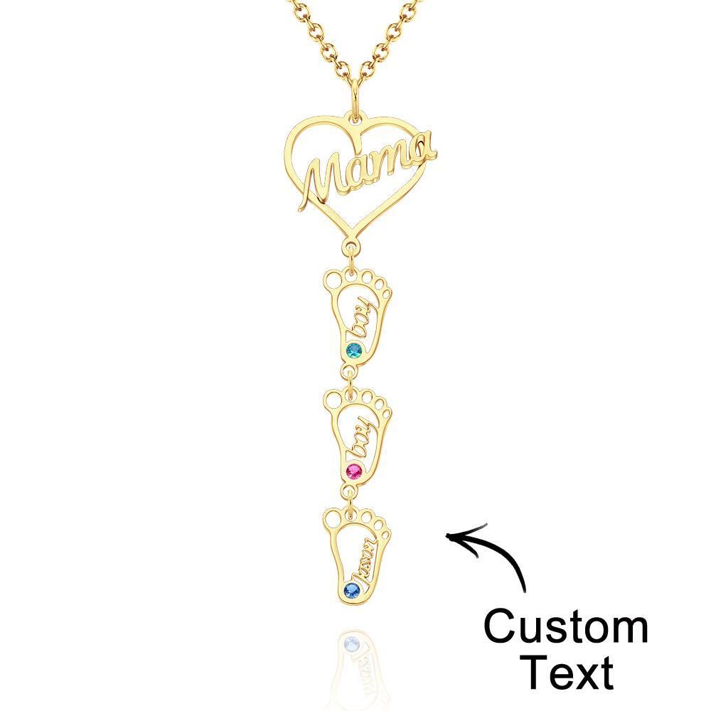 Custom Engraved Name Necklace Love MaMa Heart with Diamonds Baby Feet Charm - soufeelus