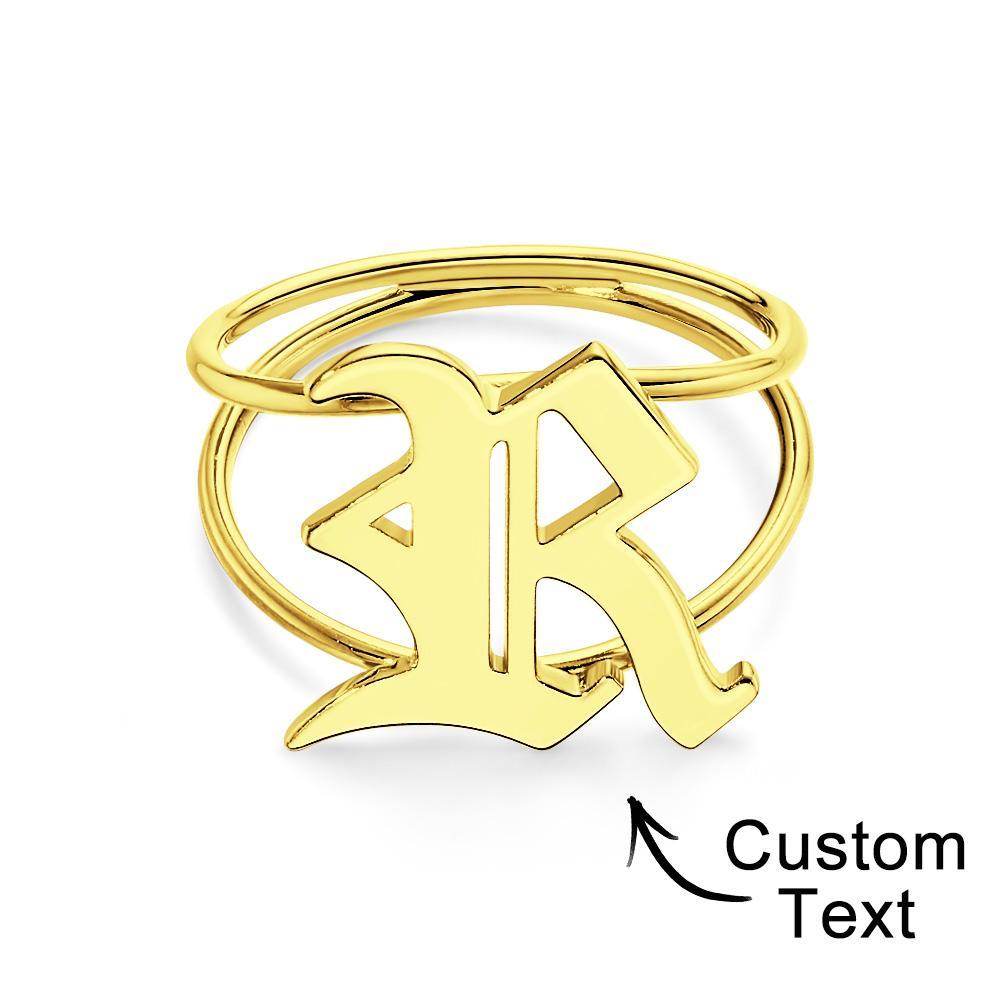 Old English Initial Custom Gothic Ring Personalized gift Ring - soufeelus