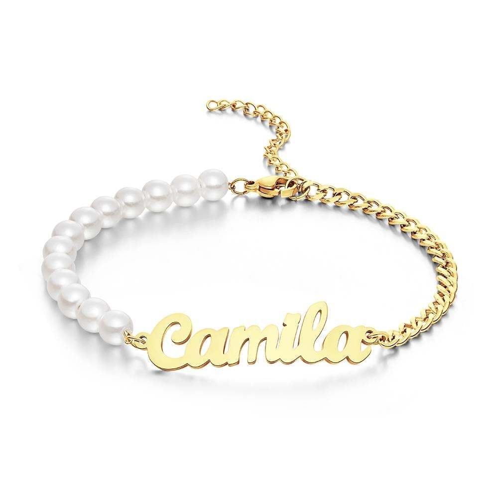 Custom Engraved Bracelet Pearl Chain Exquisite Gift