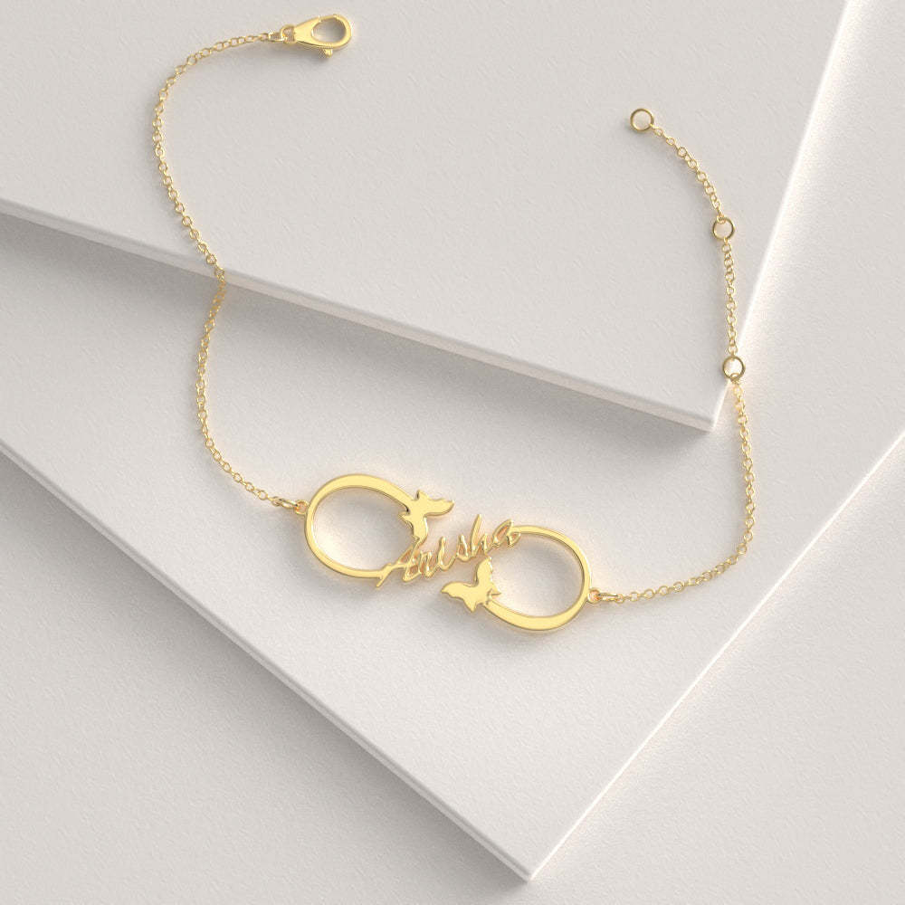 Infinity Name Bracelet, Custom Butterfly Name Bracelet Gift -